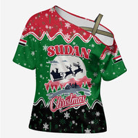 Sudan Christmas Cross Shoulder Shirt with Red Green Black Xmas Santa Sleigh and Map - Wonder Print Shop