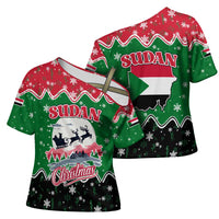 Sudan Christmas Cross Shoulder Shirt with Red Green Black Xmas Santa Sleigh and Map - Wonder Print Shop