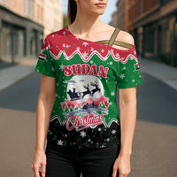 Sudan Christmas Cross Shoulder Shirt with Red Green Black Xmas Santa Sleigh and Map - Wonder Print Shop