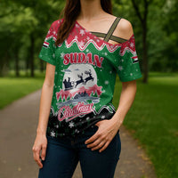 Sudan Christmas Cross Shoulder Shirt with Red Green Black Xmas Santa Sleigh and Map - Wonder Print Shop