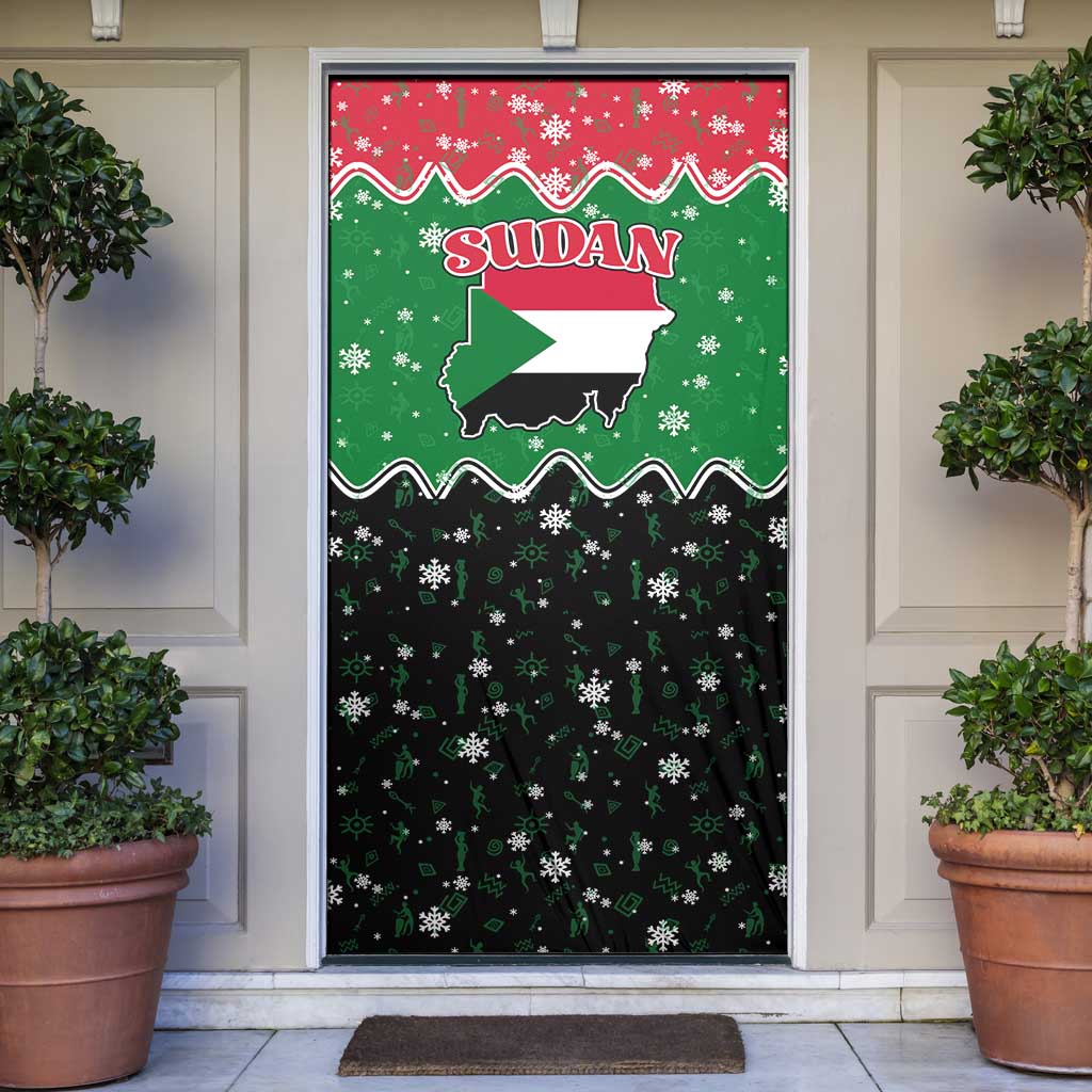 Sudan Christmas Door Cover with Red Green Black Xmas Santa Sleigh and Map - Wonder Print Shop
