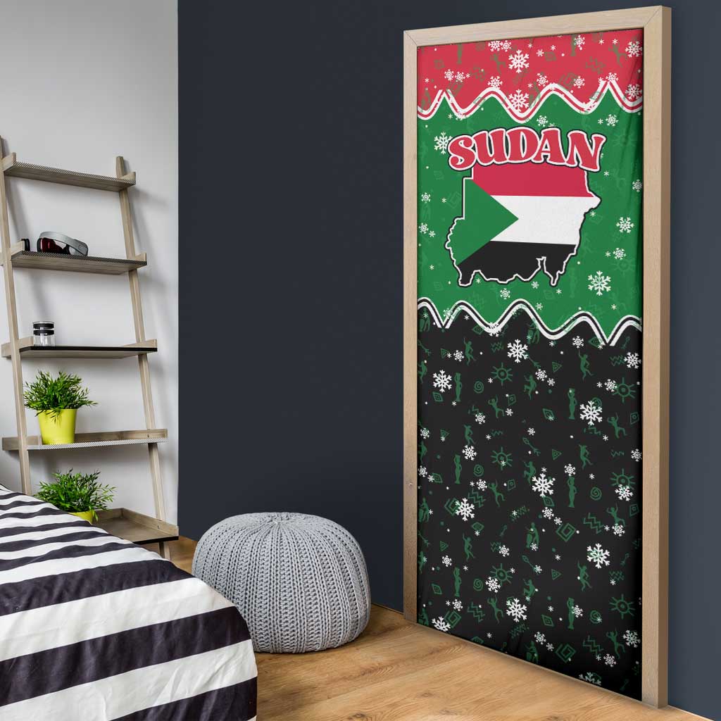 Sudan Christmas Door Cover with Red Green Black Xmas Santa Sleigh and Map - Wonder Print Shop