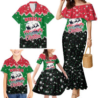 Sudan Christmas Family Matching Mermaid Dress and Hawaiian Shirt with Red Green Black Xmas Santa Sleigh and Map - Wonder Print Shop