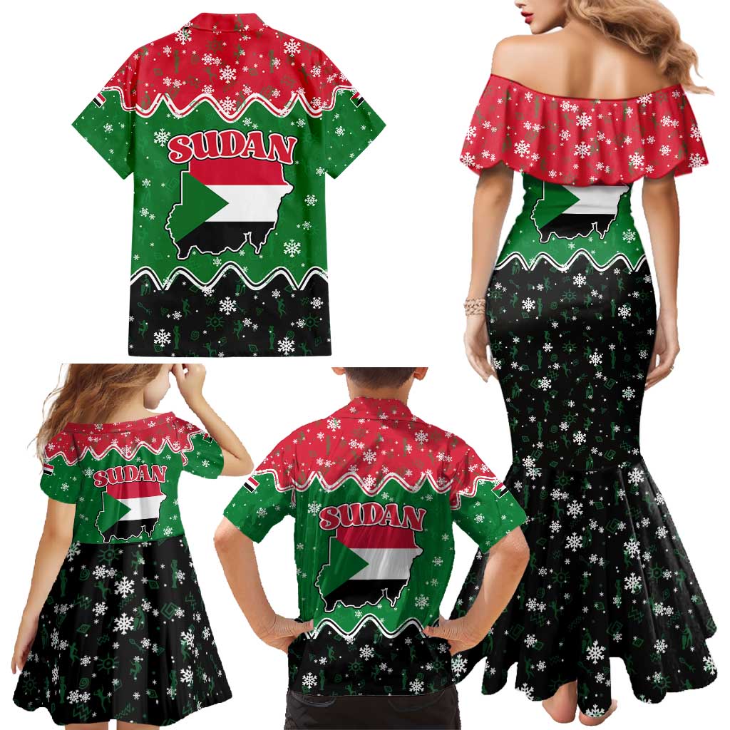 Sudan Christmas Family Matching Mermaid Dress and Hawaiian Shirt with Red Green Black Xmas Santa Sleigh and Map - Wonder Print Shop