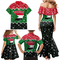 Sudan Christmas Family Matching Mermaid Dress and Hawaiian Shirt with Red Green Black Xmas Santa Sleigh and Map - Wonder Print Shop