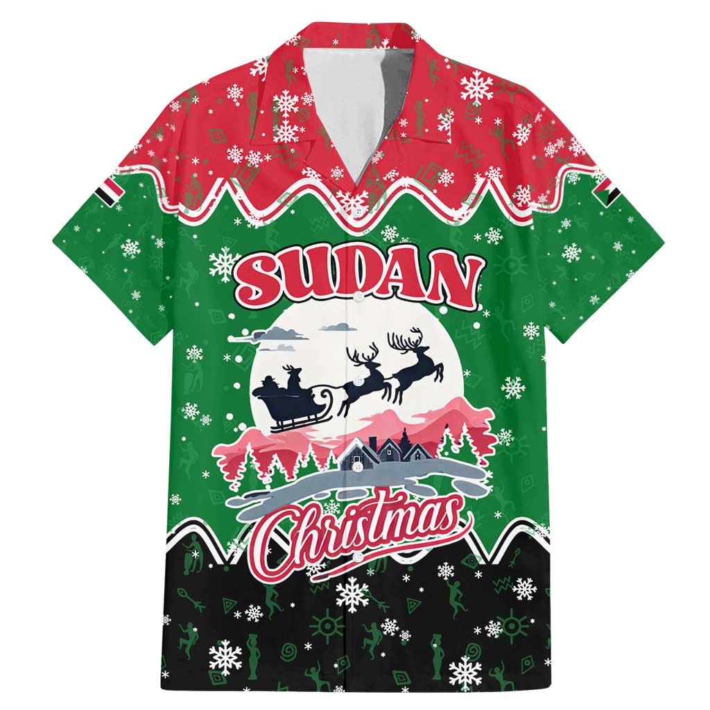 Sudan Christmas Family Matching Mermaid Dress and Hawaiian Shirt with Red Green Black Xmas Santa Sleigh and Map - Wonder Print Shop