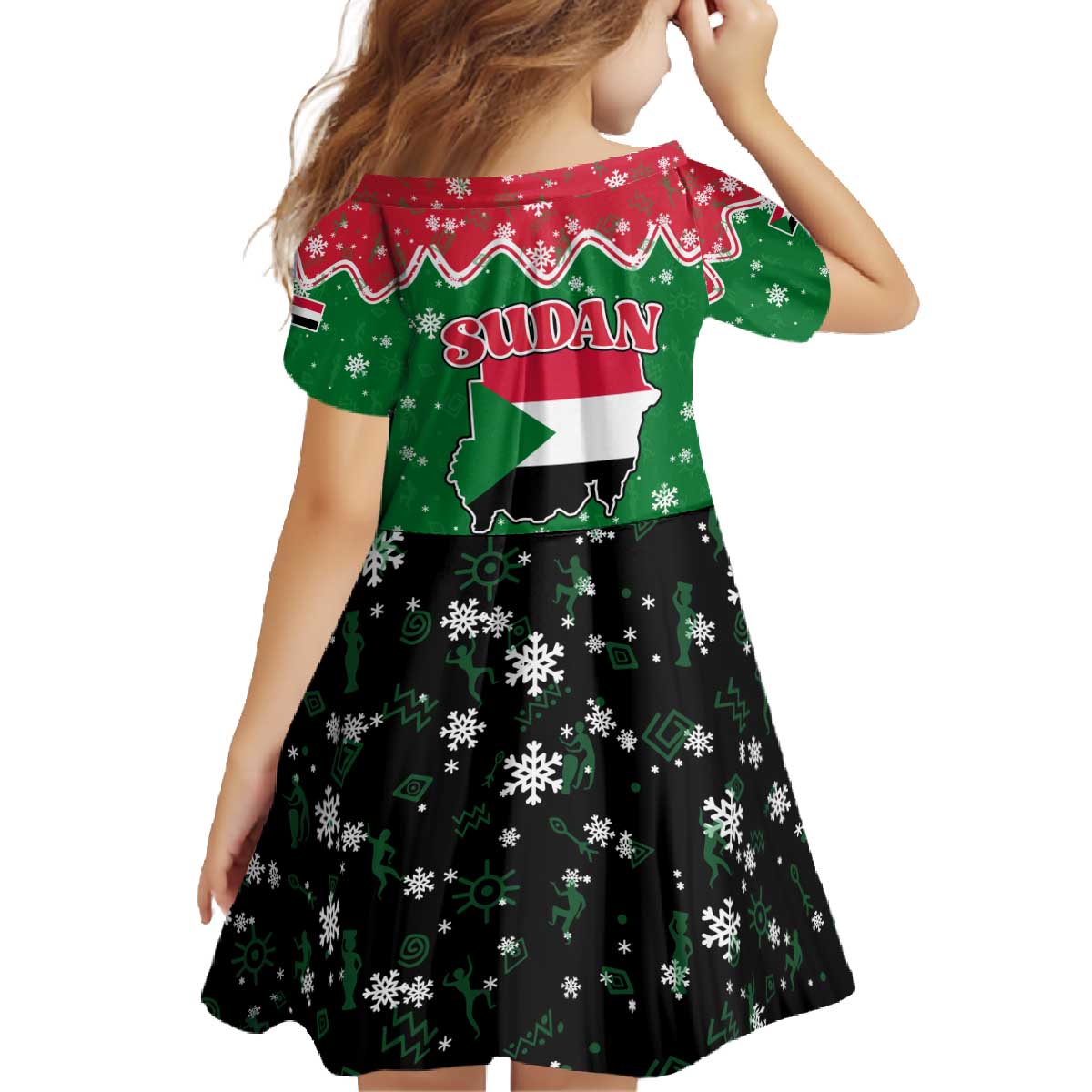 Sudan Christmas Family Matching Off The Shoulder Long Sleeve Dress and Hawaiian Shirt with Red Green Black Xmas Santa Sleigh and Map - Wonder Print Shop