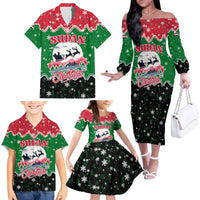 Sudan Christmas Family Matching Off The Shoulder Long Sleeve Dress and Hawaiian Shirt with Red Green Black Xmas Santa Sleigh and Map - Wonder Print Shop