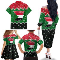 Sudan Christmas Family Matching Off The Shoulder Long Sleeve Dress and Hawaiian Shirt with Red Green Black Xmas Santa Sleigh and Map - Wonder Print Shop