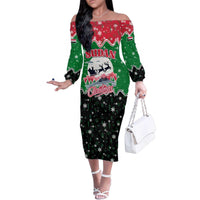 Sudan Christmas Family Matching Off The Shoulder Long Sleeve Dress and Hawaiian Shirt with Red Green Black Xmas Santa Sleigh and Map - Wonder Print Shop