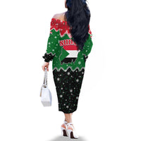 Sudan Christmas Family Matching Off The Shoulder Long Sleeve Dress and Hawaiian Shirt with Red Green Black Xmas Santa Sleigh and Map - Wonder Print Shop