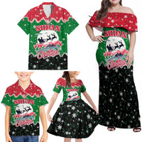 Sudan Christmas Family Matching Off Shoulder Maxi Dress and Hawaiian Shirt with Red Green Black Xmas Santa Sleigh and Map - Wonder Print Shop