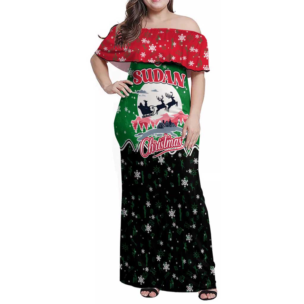 Sudan Christmas Family Matching Off Shoulder Maxi Dress and Hawaiian Shirt with Red Green Black Xmas Santa Sleigh and Map - Wonder Print Shop