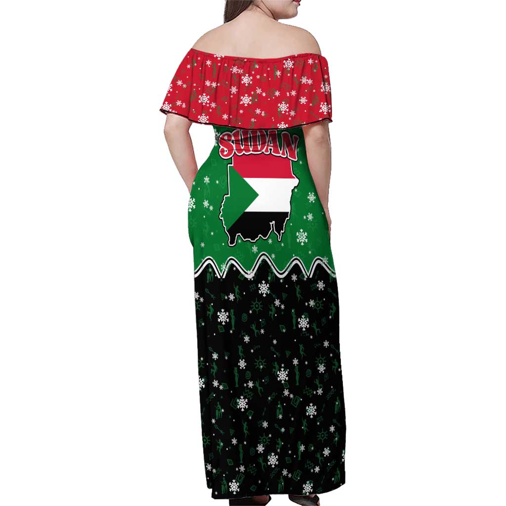 Sudan Christmas Family Matching Off Shoulder Maxi Dress and Hawaiian Shirt with Red Green Black Xmas Santa Sleigh and Map - Wonder Print Shop