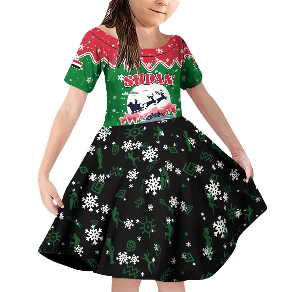 Sudan Christmas Family Matching Off Shoulder Short Dress and Hawaiian Shirt with Red Green Black Xmas Santa Sleigh and Map - Wonder Print Shop
