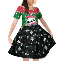 Sudan Christmas Family Matching Off Shoulder Short Dress and Hawaiian Shirt with Red Green Black Xmas Santa Sleigh and Map - Wonder Print Shop
