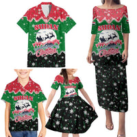Sudan Christmas Family Matching Puletasi and Hawaiian Shirt with Red Green Black Xmas Santa Sleigh and Map - Wonder Print Shop