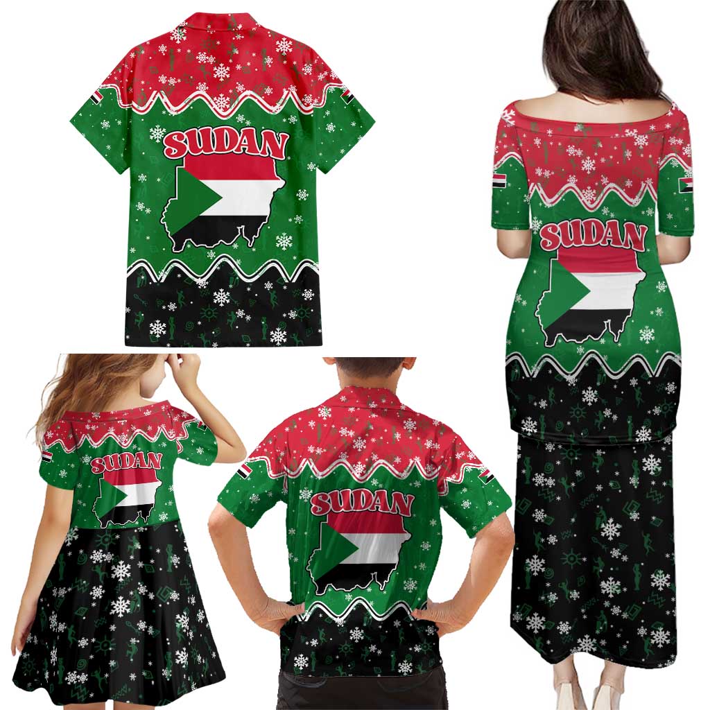 Sudan Christmas Family Matching Puletasi and Hawaiian Shirt with Red Green Black Xmas Santa Sleigh and Map - Wonder Print Shop