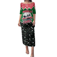 Sudan Christmas Family Matching Puletasi and Hawaiian Shirt with Red Green Black Xmas Santa Sleigh and Map - Wonder Print Shop