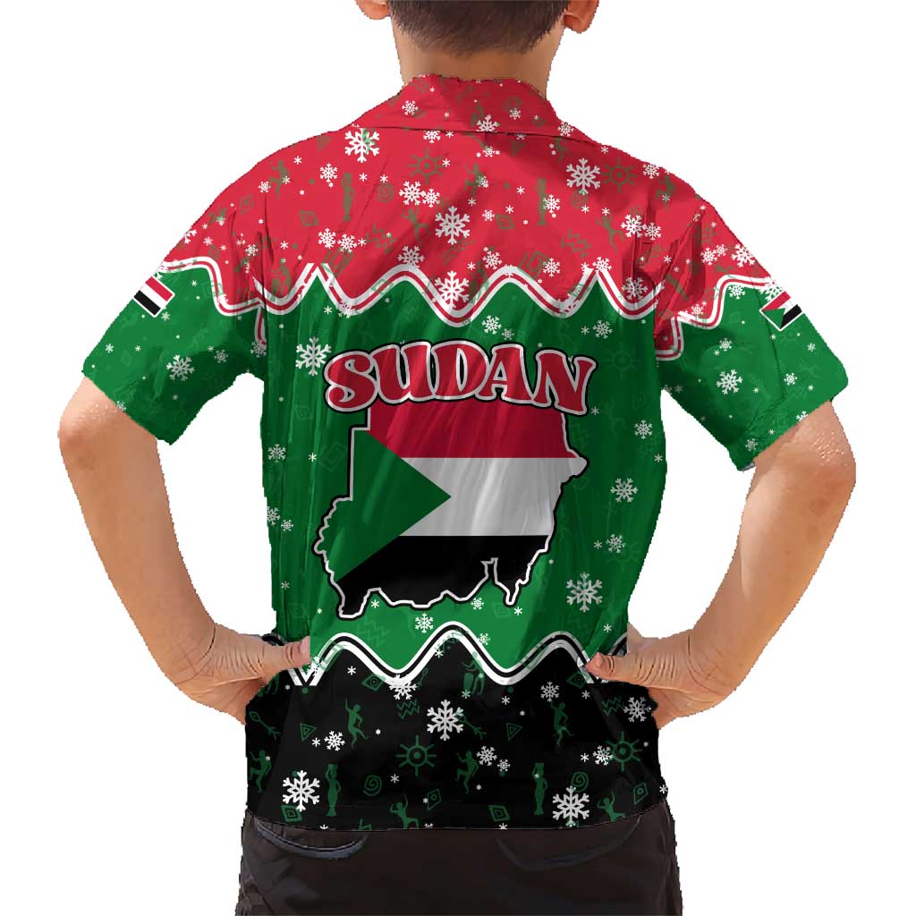 Sudan Christmas Family Matching Short Sleeve Bodycon Dress and Hawaiian Shirt with Red Green Black Xmas Santa Sleigh and Map - Wonder Print Shop