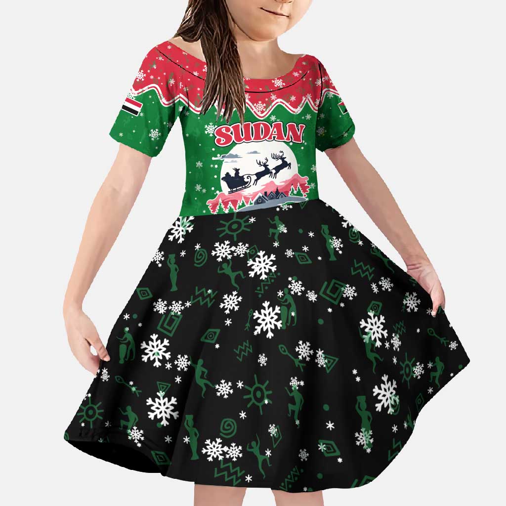 Sudan Christmas Family Matching Short Sleeve Bodycon Dress and Hawaiian Shirt with Red Green Black Xmas Santa Sleigh and Map - Wonder Print Shop