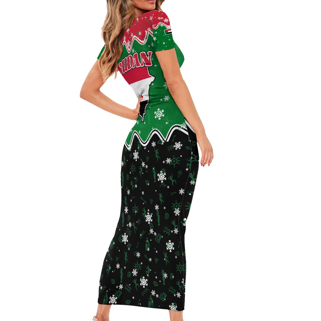 Sudan Christmas Family Matching Short Sleeve Bodycon Dress and Hawaiian Shirt with Red Green Black Xmas Santa Sleigh and Map - Wonder Print Shop