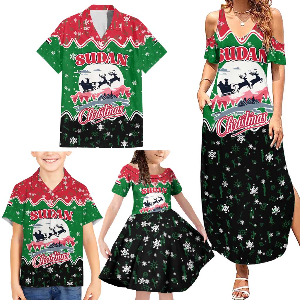 Sudan Christmas Family Matching Summer Maxi Dress and Hawaiian Shirt with Red Green Black Xmas Santa Sleigh and Map - Wonder Print Shop