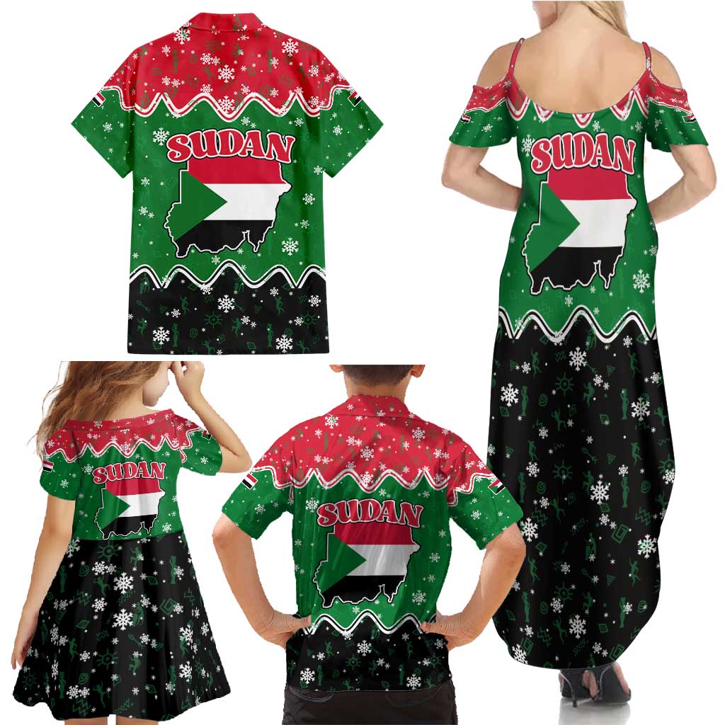 Sudan Christmas Family Matching Summer Maxi Dress and Hawaiian Shirt with Red Green Black Xmas Santa Sleigh and Map - Wonder Print Shop