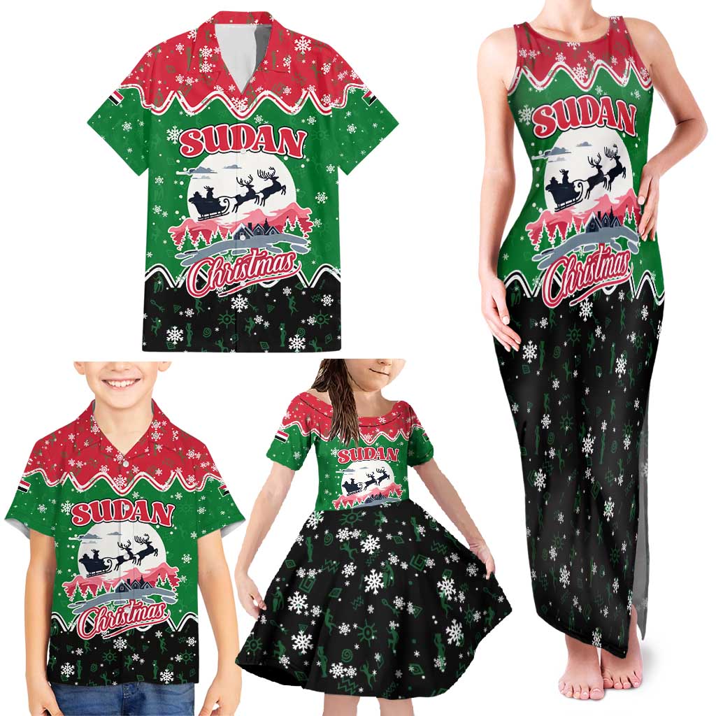 Sudan Christmas Family Matching Tank Maxi Dress and Hawaiian Shirt with Red Green Black Xmas Santa Sleigh and Map - Wonder Print Shop
