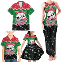 Sudan Christmas Family Matching Tank Maxi Dress and Hawaiian Shirt with Red Green Black Xmas Santa Sleigh and Map - Wonder Print Shop