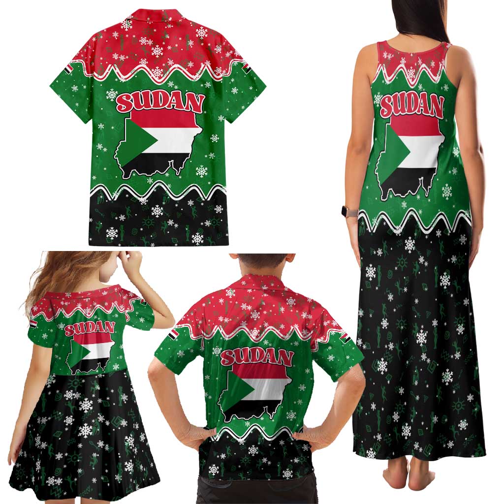 Sudan Christmas Family Matching Tank Maxi Dress and Hawaiian Shirt with Red Green Black Xmas Santa Sleigh and Map - Wonder Print Shop