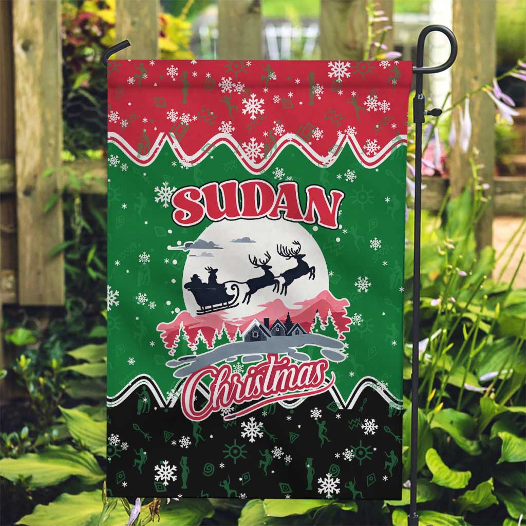Sudan Christmas Garden Flag with Red Green Black Xmas Santa Sleigh and Map - Wonder Print Shop