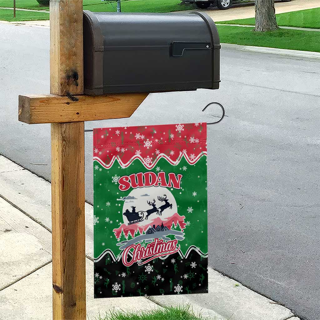 Sudan Christmas Garden Flag with Red Green Black Xmas Santa Sleigh and Map - Wonder Print Shop
