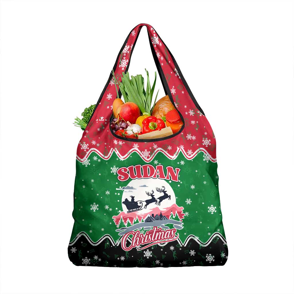 Sudan Christmas Grocery Bag with Red Green Black Xmas Santa Sleigh and Map - Wonder Print Shop