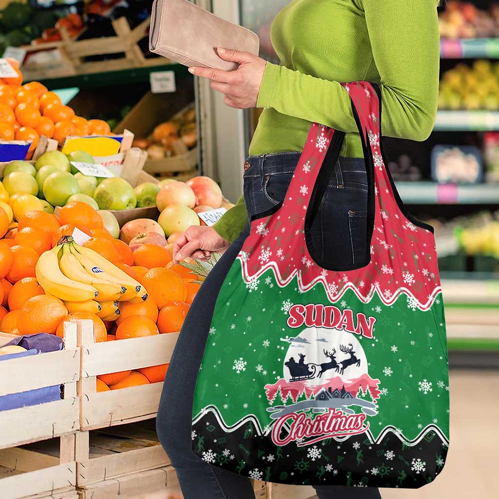 Sudan Christmas Grocery Bag with Red Green Black Xmas Santa Sleigh and Map - Wonder Print Shop