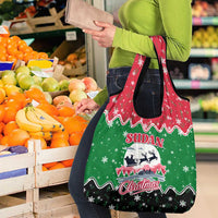 Sudan Christmas Grocery Bag with Red Green Black Xmas Santa Sleigh and Map - Wonder Print Shop