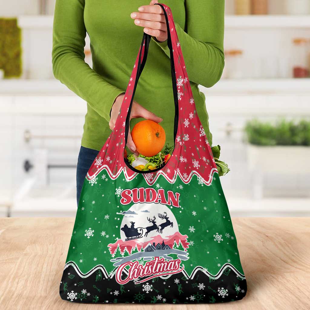 Sudan Christmas Grocery Bag with Red Green Black Xmas Santa Sleigh and Map - Wonder Print Shop