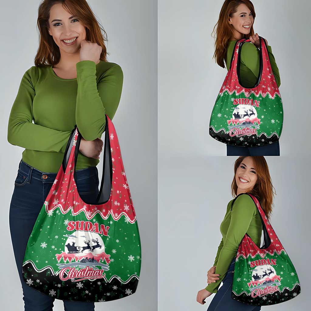 Sudan Christmas Grocery Bag with Red Green Black Xmas Santa Sleigh and Map - Wonder Print Shop