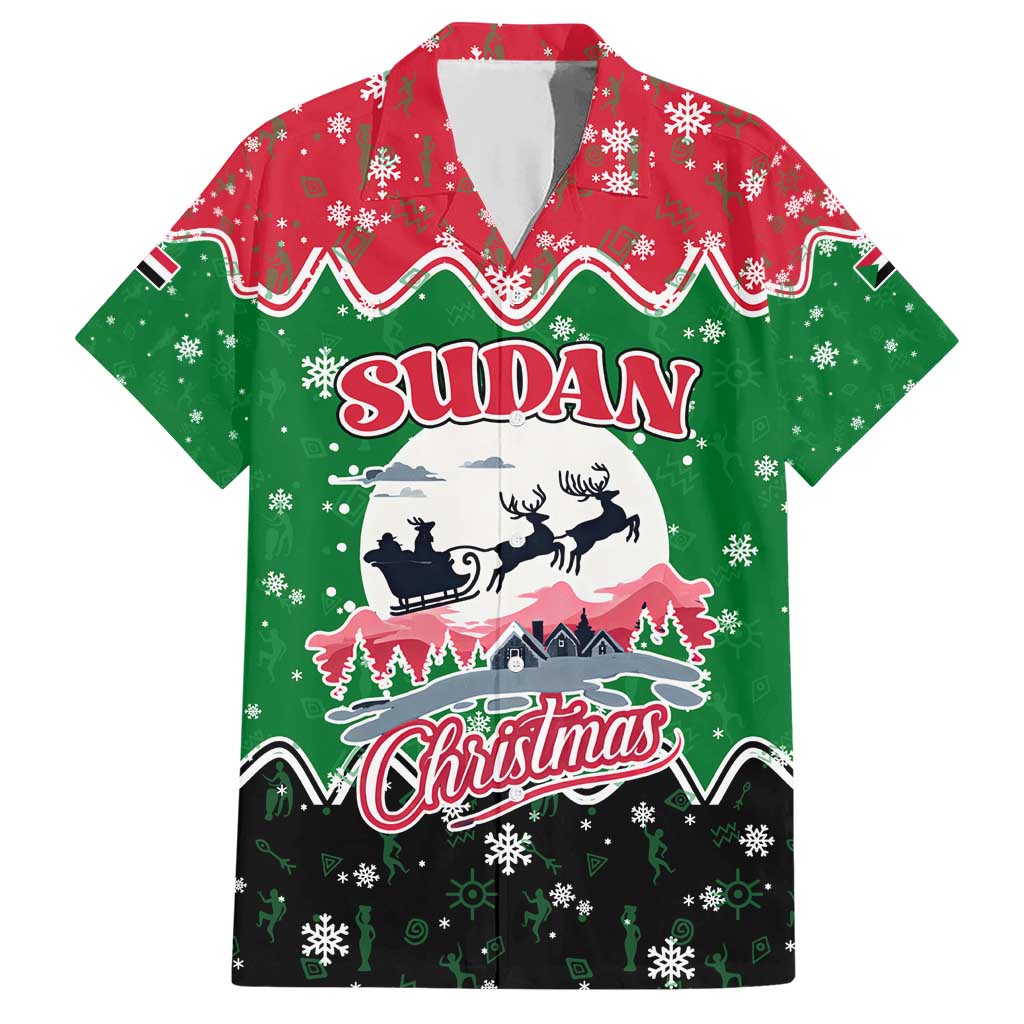 Sudan Christmas Hawaiian Shirt with Red Green Black Xmas Santa Sleigh and Map - Wonder Print Shop