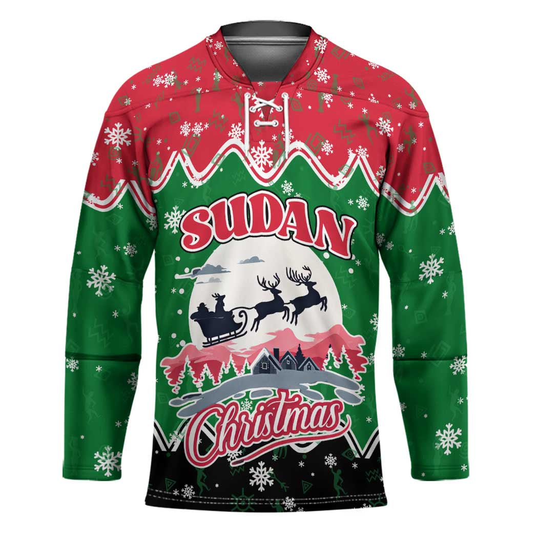 Sudan Christmas Hockey Jersey with Red Green Black Xmas Santa Sleigh and Map - Wonder Print Shop