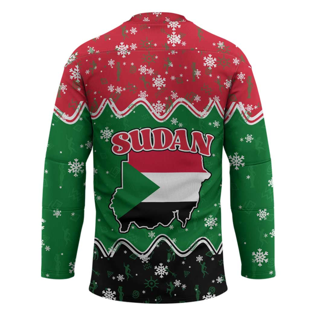 Sudan Christmas Hockey Jersey with Red Green Black Xmas Santa Sleigh and Map - Wonder Print Shop