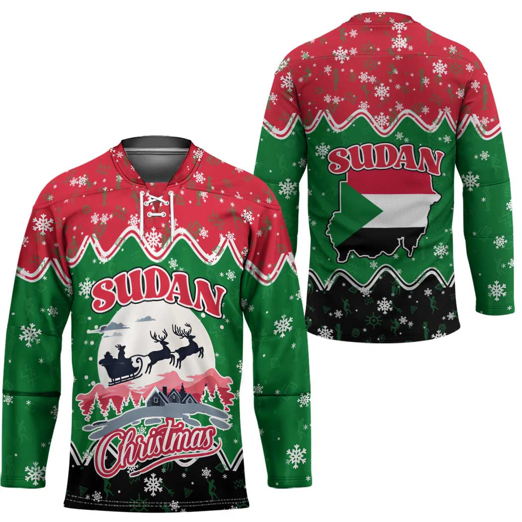Sudan Christmas Hockey Jersey with Red Green Black Xmas Santa Sleigh and Map - Wonder Print Shop
