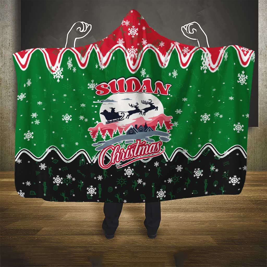 Sudan Christmas Hooded Blanket with Red Green Black Xmas Santa Sleigh and Map - Wonder Print Shop