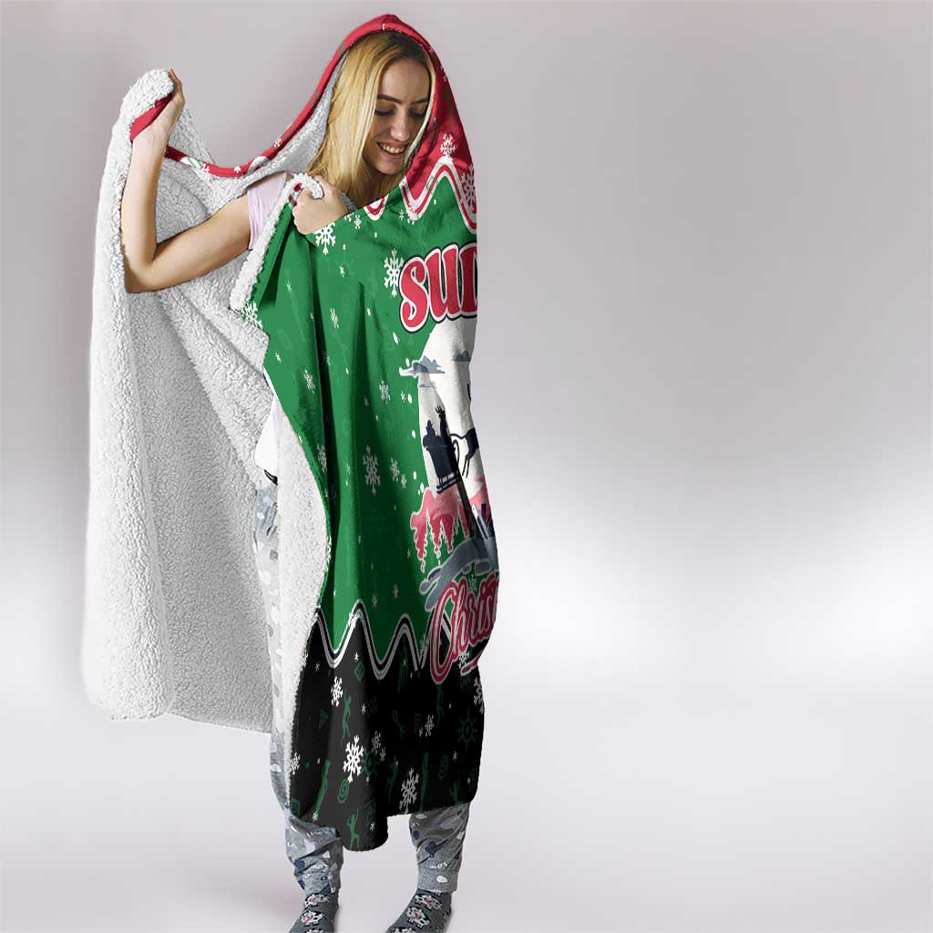 Sudan Christmas Hooded Blanket with Red Green Black Xmas Santa Sleigh and Map - Wonder Print Shop