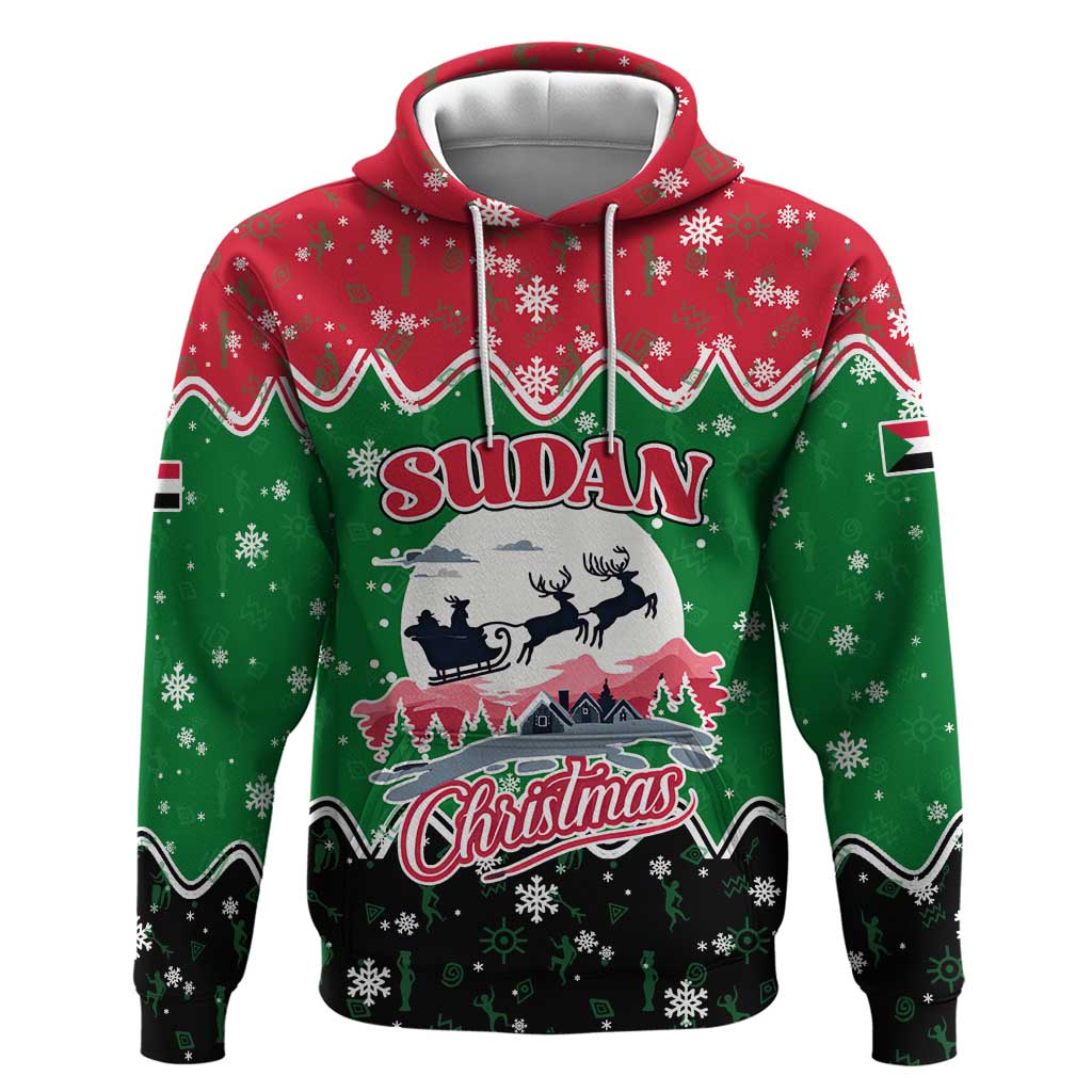 Sudan Christmas Hoodie with Red Green Black Xmas Santa Sleigh and Map - Wonder Print Shop