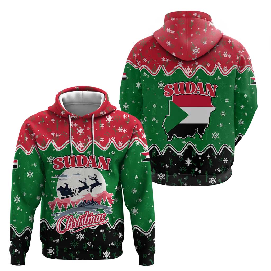 Sudan Christmas Hoodie with Red Green Black Xmas Santa Sleigh and Map - Wonder Print Shop