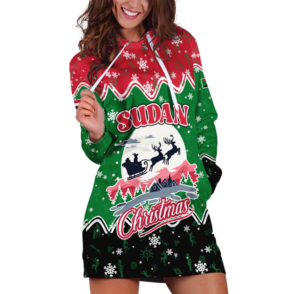 Sudan Christmas Hoodie Dress with Red Green Black Xmas Santa Sleigh and Map - Wonder Print Shop