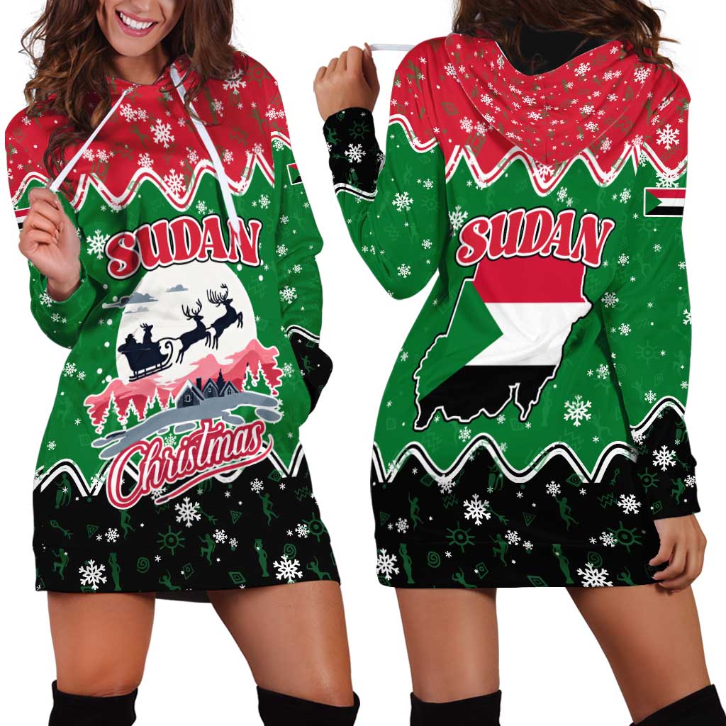 Sudan Christmas Hoodie Dress with Red Green Black Xmas Santa Sleigh and Map - Wonder Print Shop