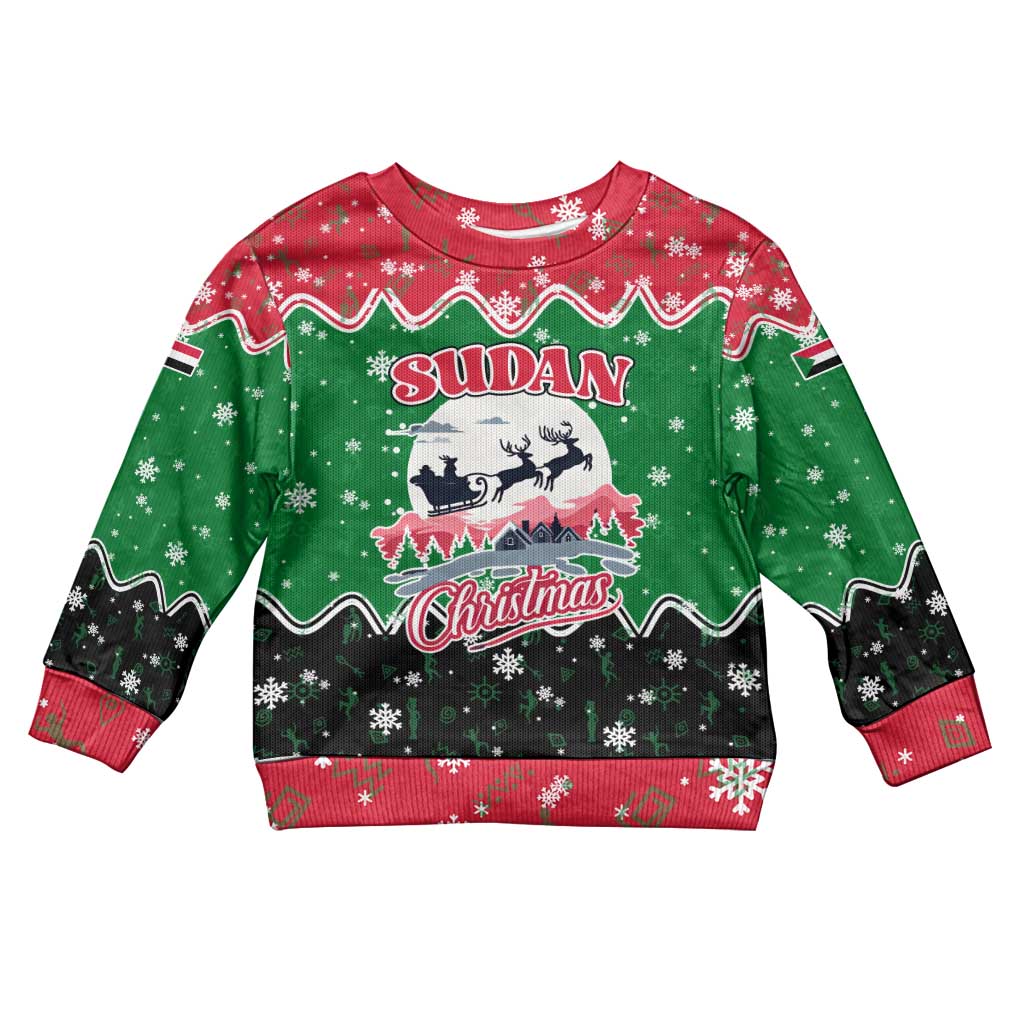 Sudan Christmas Kid Ugly Christmas Sweater with Red Green Black Xmas Santa Sleigh and Map - Wonder Print Shop