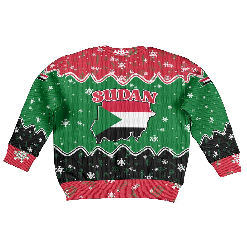 Sudan Christmas Kid Ugly Christmas Sweater with Red Green Black Xmas Santa Sleigh and Map - Wonder Print Shop